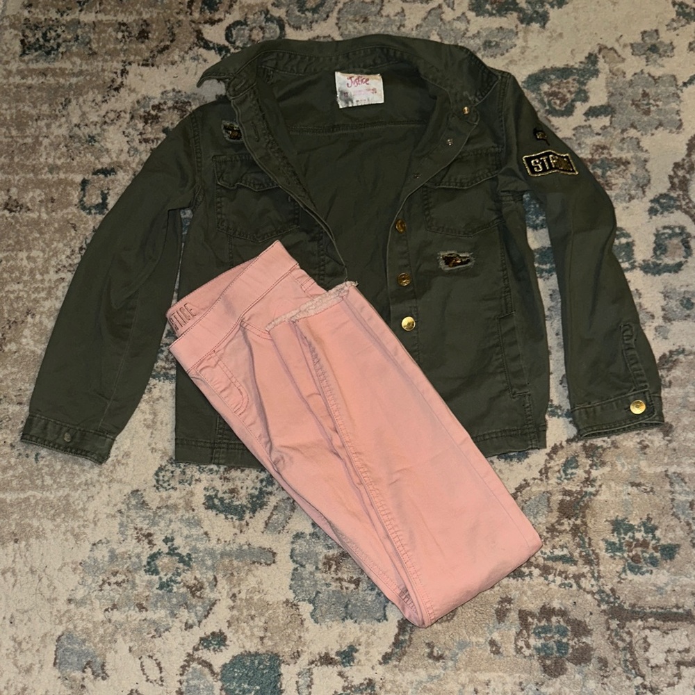 Justice Olive Green Jacket with Light Pink Pants